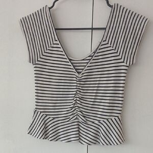 American Eagle Outfitters Blue and White Fitted Peplum Blouse